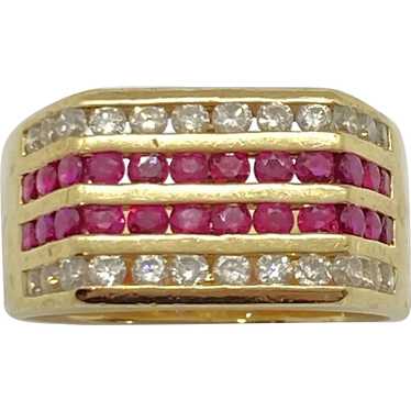 Handsome Ruby and Diamond Mens Ring 14K Gold 1.68 