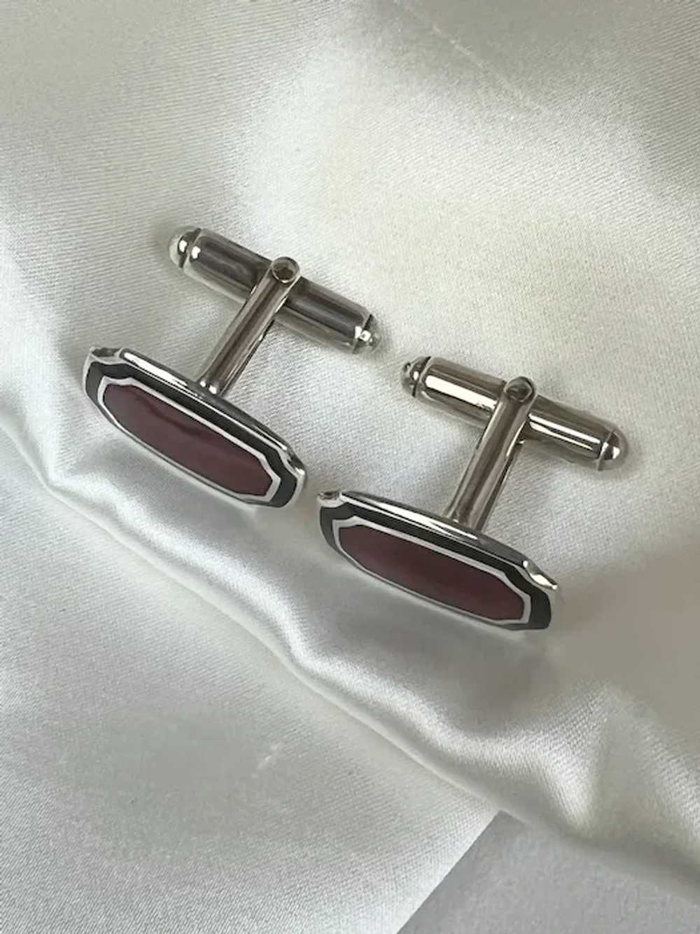 Cufflinks Modernist Sterling Silver Guilloche Ena… - image 2