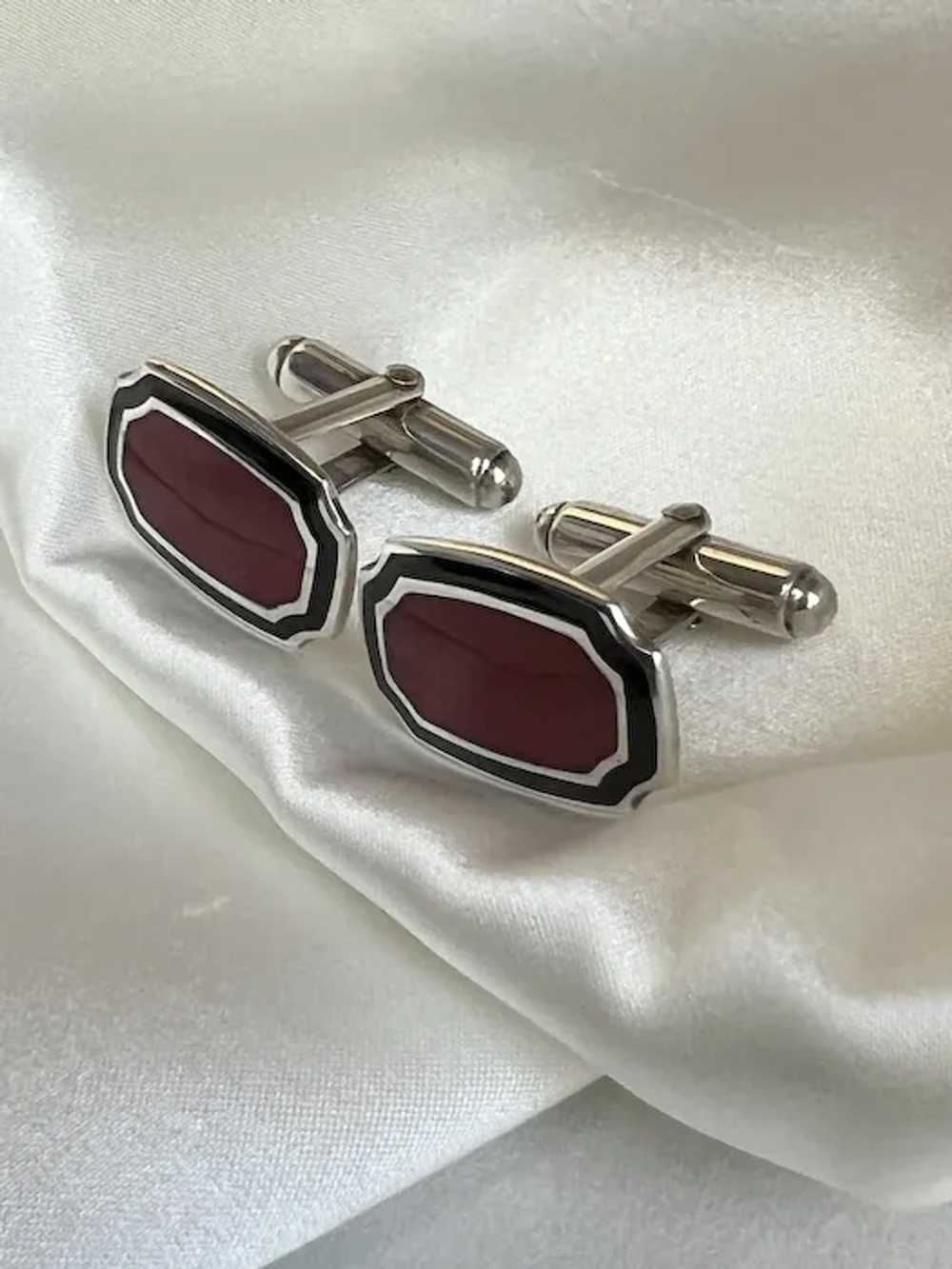 Cufflinks Modernist Sterling Silver Guilloche Ena… - image 3