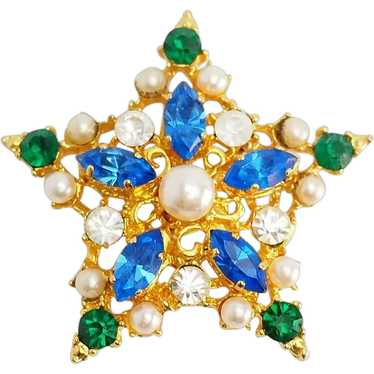 Carlo Zini gold tone metal faux pearl green blue c