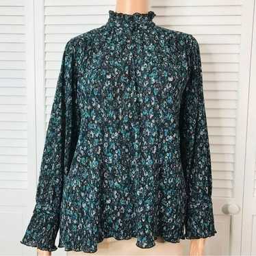 Zara ZARA Blue Ditsy Floral Ruffle Blouse Size Ex… - image 1