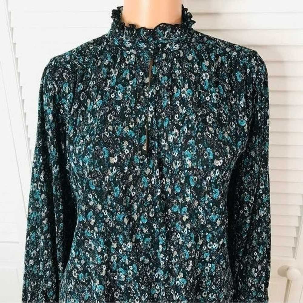 Zara ZARA Blue Ditsy Floral Ruffle Blouse Size Ex… - image 5