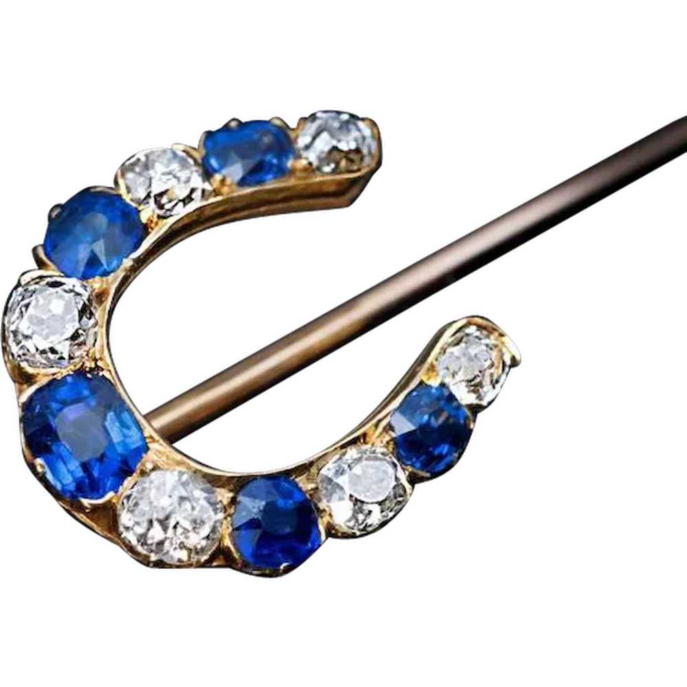 Antique Sapphire Diamond Horseshoe Stick Pin - image 1