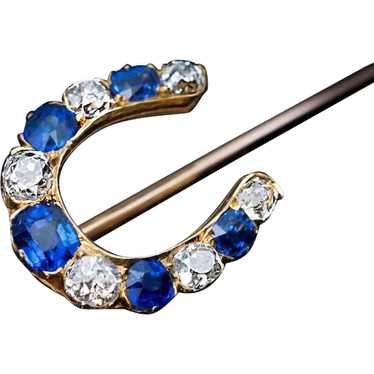 Antique Sapphire Diamond Horseshoe Stick Pin - image 1