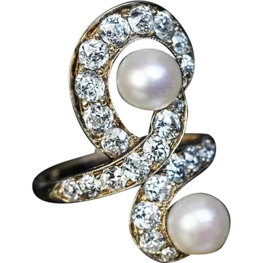 Belle Époque Antique Diamond Pearl 14k Gold Ring - image 1