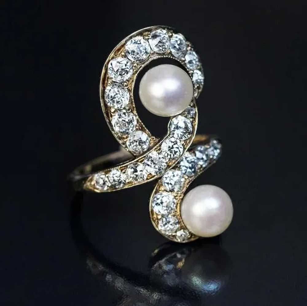 Belle Époque Antique Diamond Pearl 14k Gold Ring - image 3