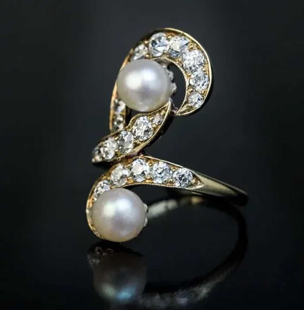 Belle Époque Antique Diamond Pearl 14k Gold Ring - image 4