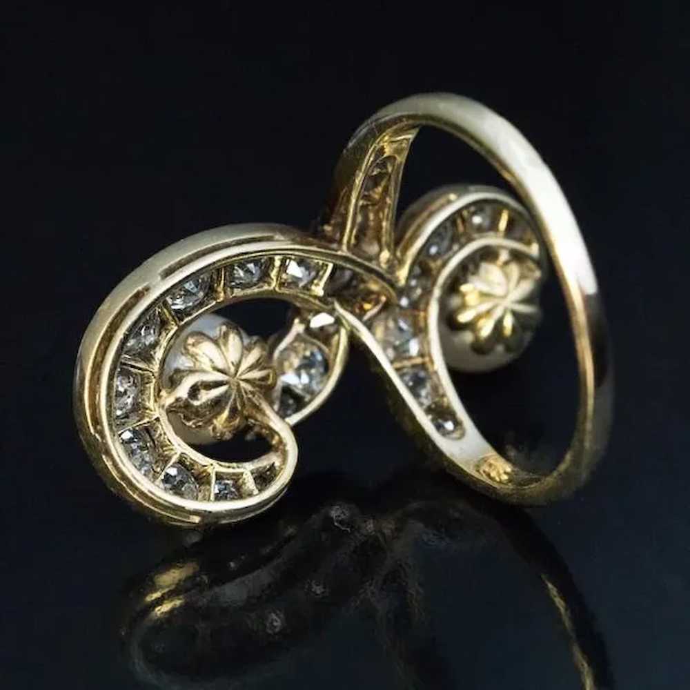 Belle Époque Antique Diamond Pearl 14k Gold Ring - image 6
