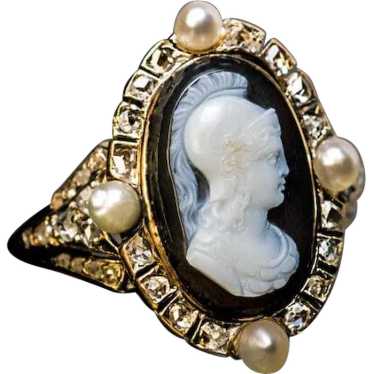 Rare Antique Victorian Carved Agate Cameo Ring