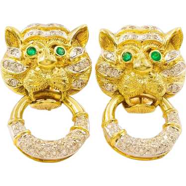 Vintage Pair of 14 Karat Gold Tiger-Face Earrings… - image 1
