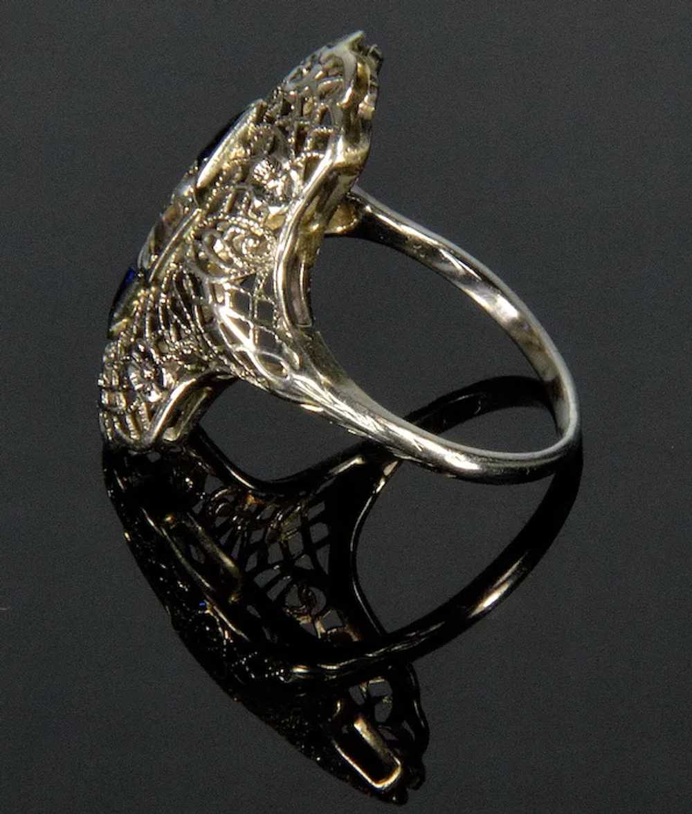 Art Deco 18K White Gold Diamond Sapphire Ring Siz… - image 6