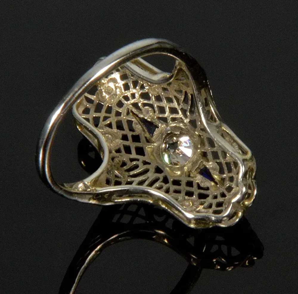 Art Deco 18K White Gold Diamond Sapphire Ring Siz… - image 7