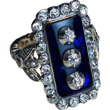 Antique Georgian Era Blue Glass Diamond Unisex Rin