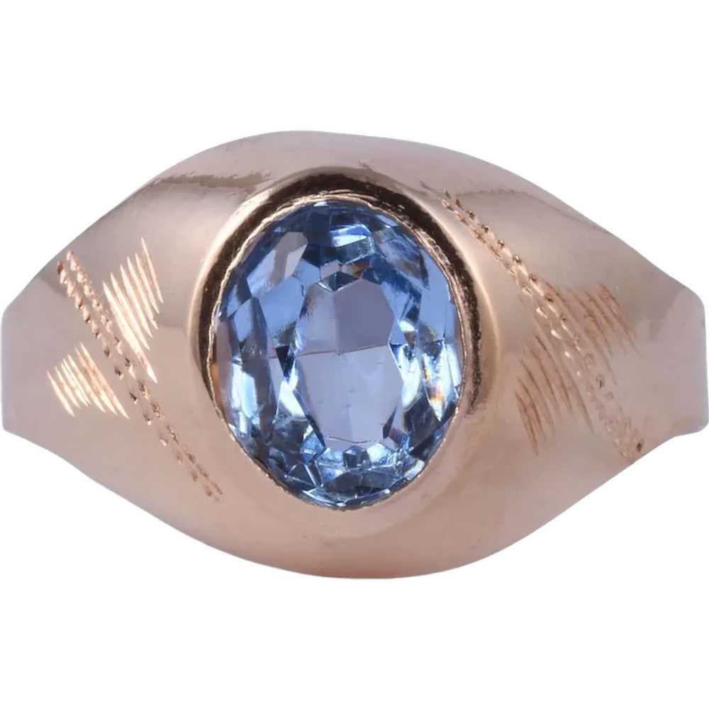 Blue Topaz Hand Chased 18K Ring - image 1