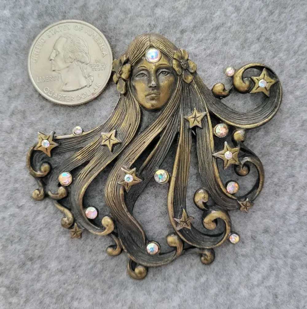 Art Nouveau Style Brooch ​Mystical ​Woman Long Ha… - image 2