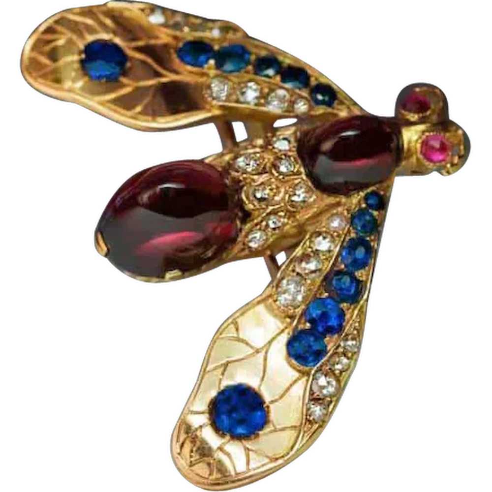 19th Century Antique Jeweled Gold Insect Brooch - image 1