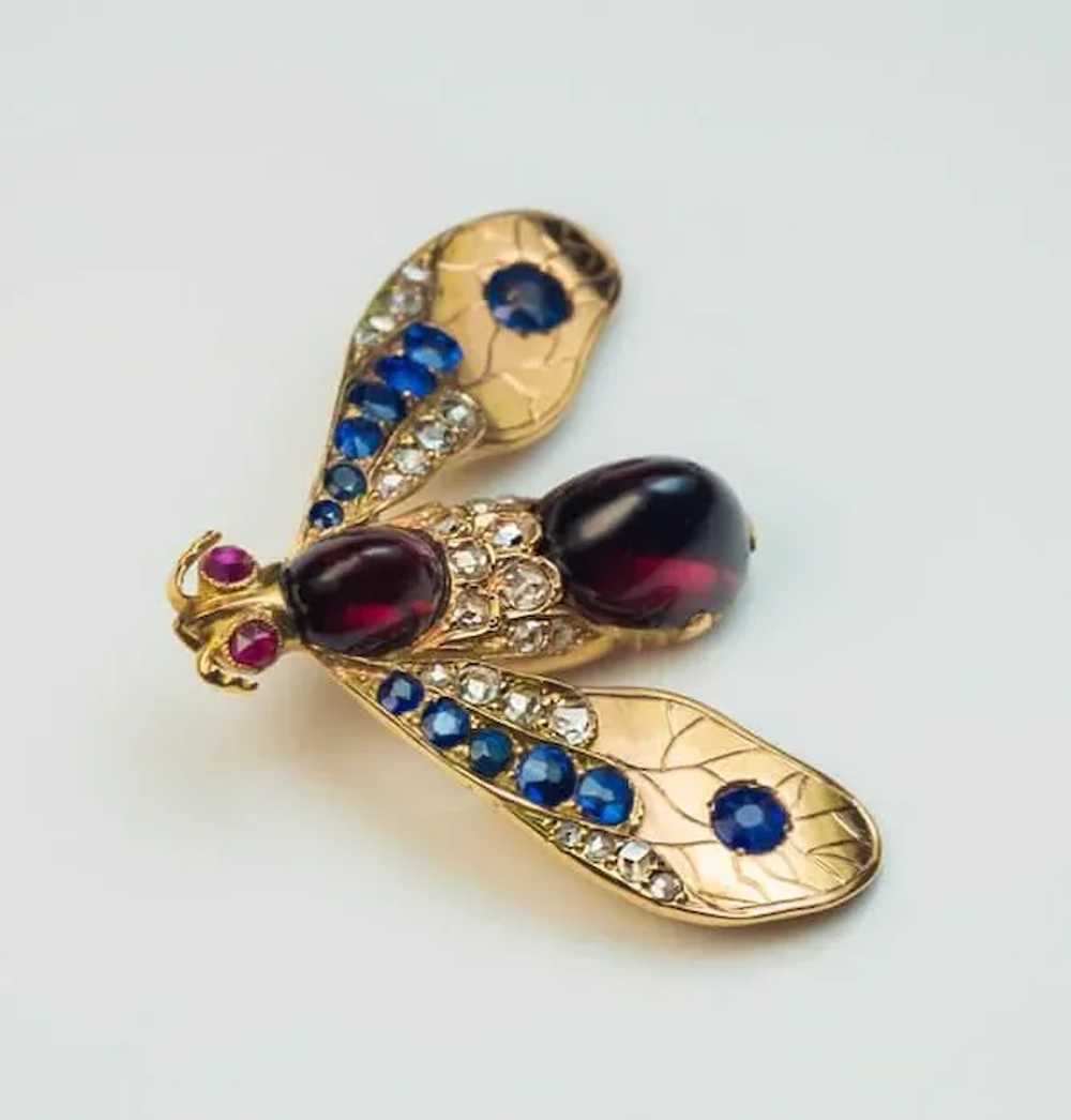 19th Century Antique Jeweled Gold Insect Brooch - image 2