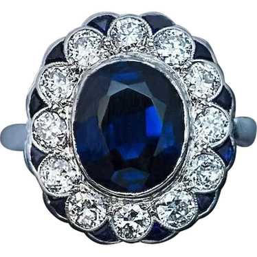 Vintage Sapphire Diamond Cluster White 14K Gold E… - image 1