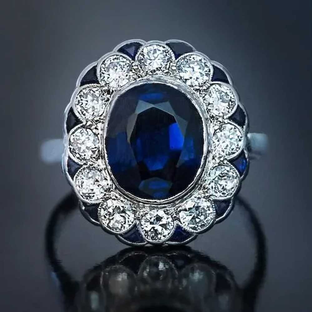 Vintage Sapphire Diamond Cluster White 14K Gold E… - image 3