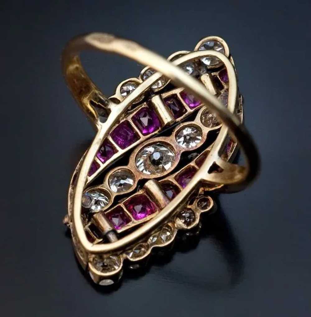 Antique Pink Sapphire Diamond Swirl 14K Gold Ring - image 4