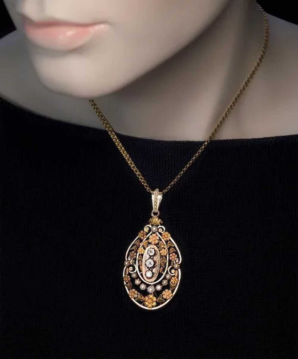 Belle Époque Antique French 18K Gold Diamond Pear… - image 2