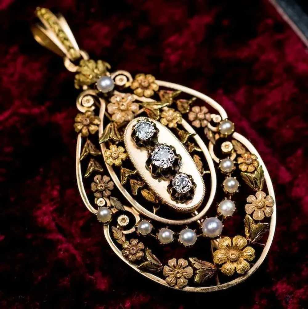 Belle Époque Antique French 18K Gold Diamond Pear… - image 3