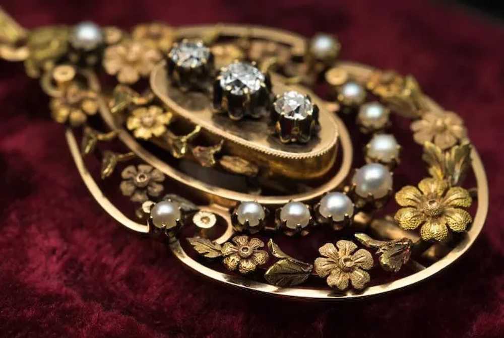 Belle Époque Antique French 18K Gold Diamond Pear… - image 4
