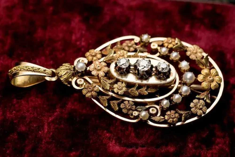 Belle Époque Antique French 18K Gold Diamond Pear… - image 5