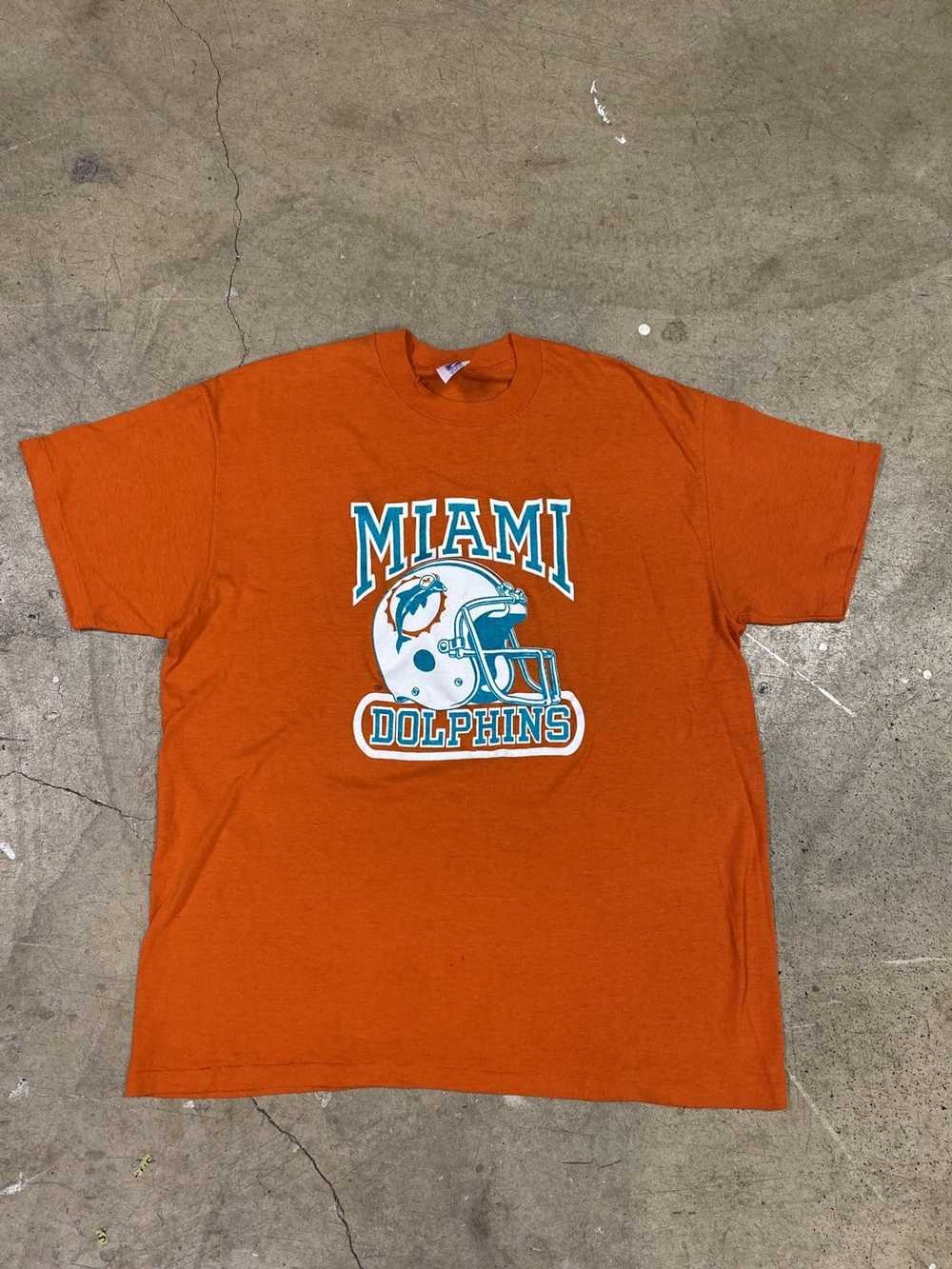 Vintage 80s Logo 7 Miami Dolphins T-Shirt XL VTG USA V-Neck Orange NFL  Football