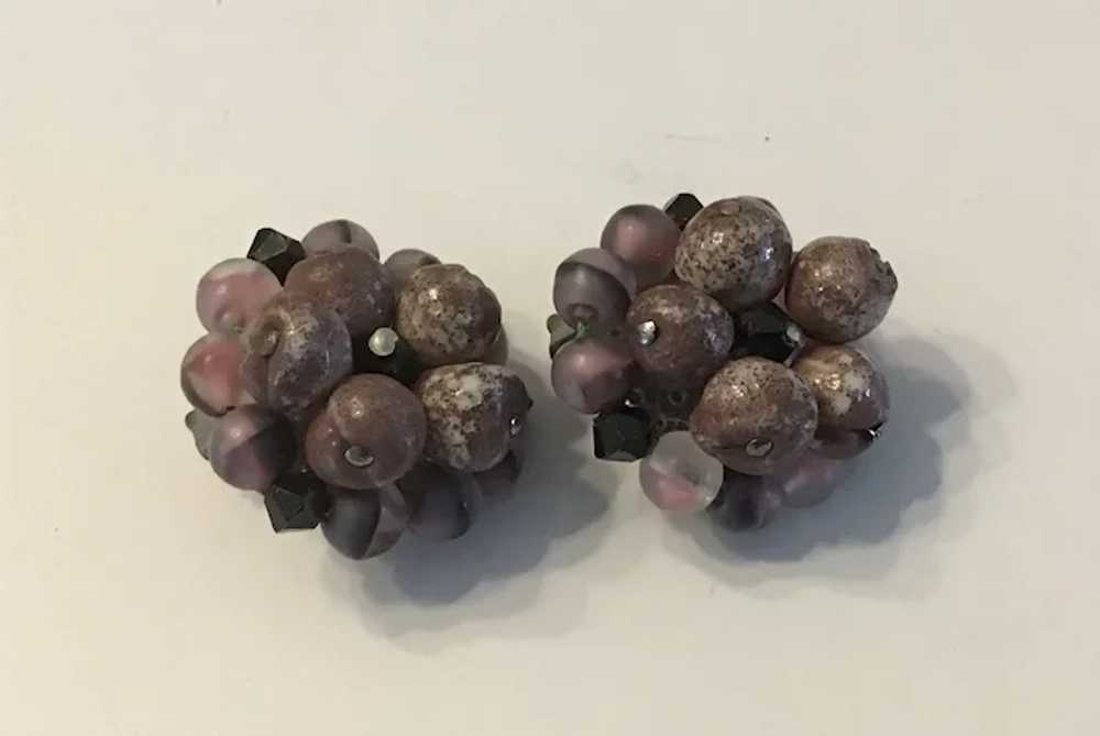 Vintage Clip on Bead Cluster Earrings Plum and Br… - image 2