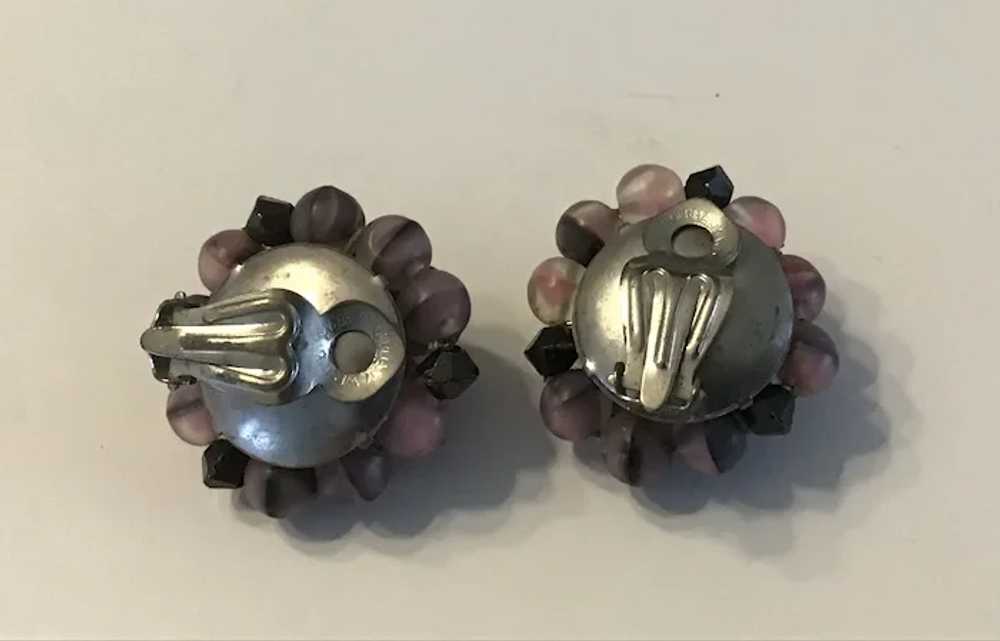 Vintage Clip on Bead Cluster Earrings Plum and Br… - image 3