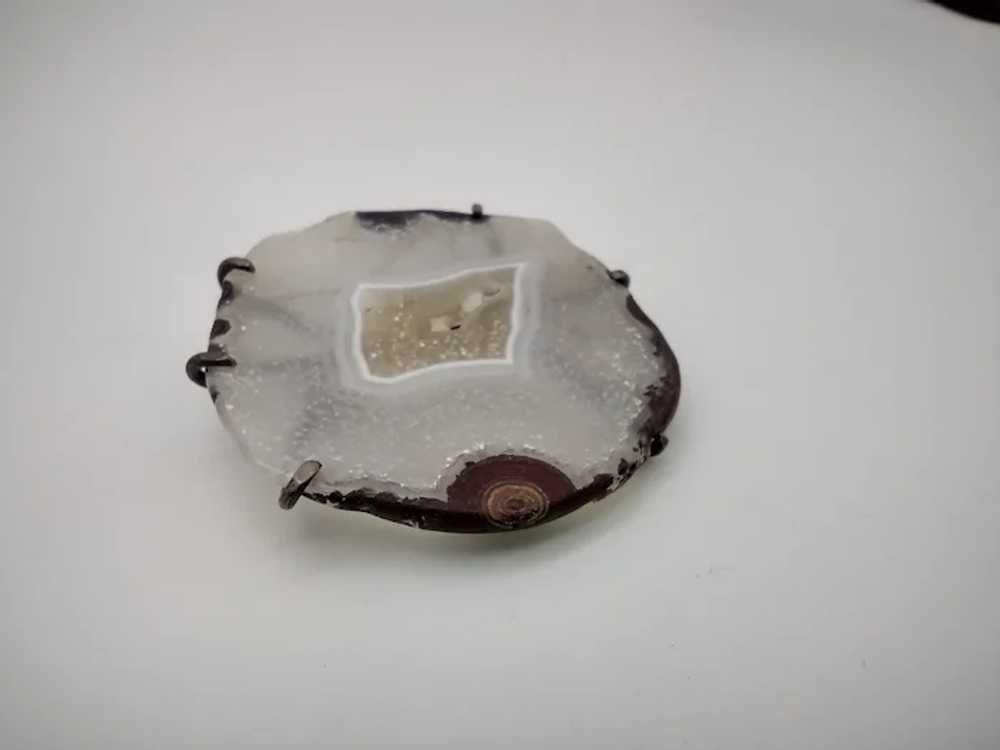 Agate brown white stone slab sterling silver 925 … - image 2