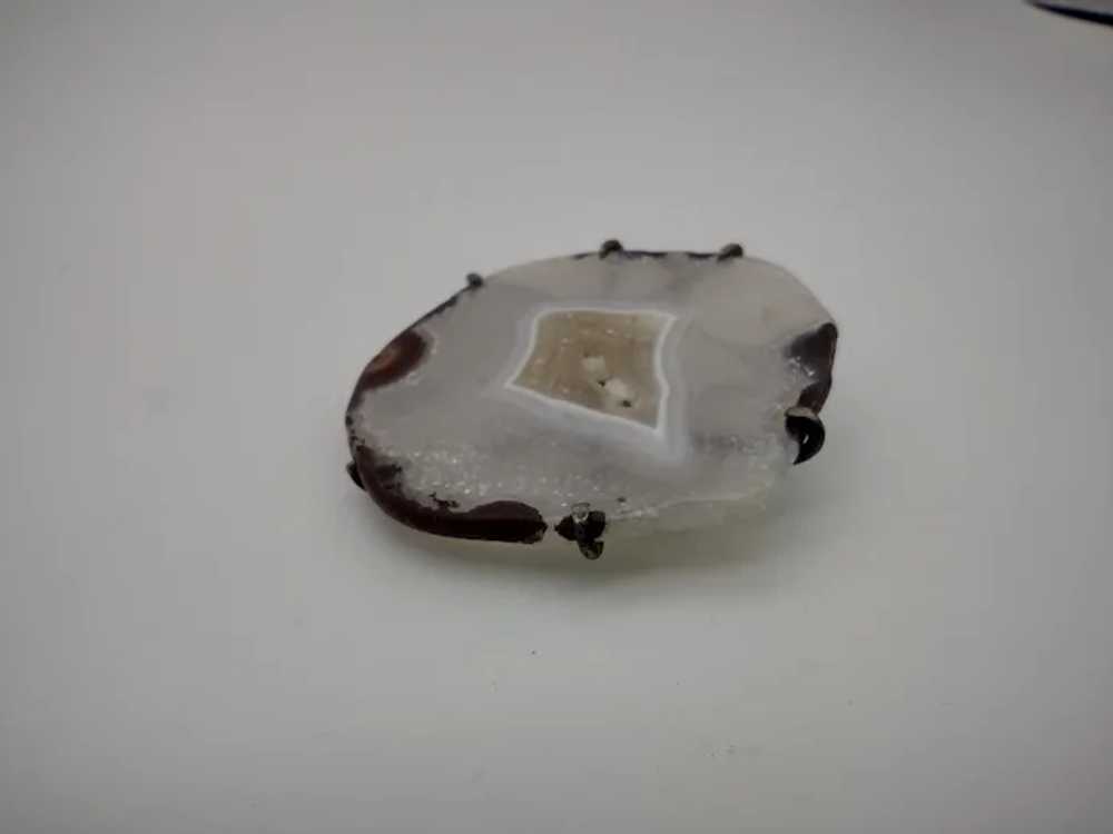 Agate brown white stone slab sterling silver 925 … - image 3