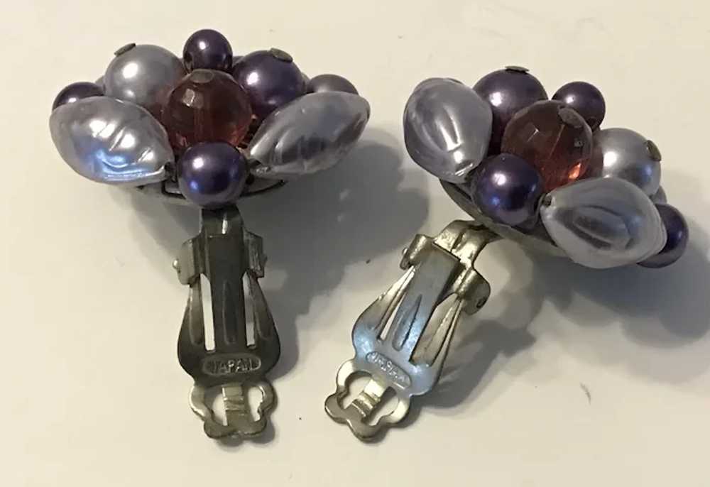 Vintage Clip on Bead Cluster Earrings Plum and Si… - image 6