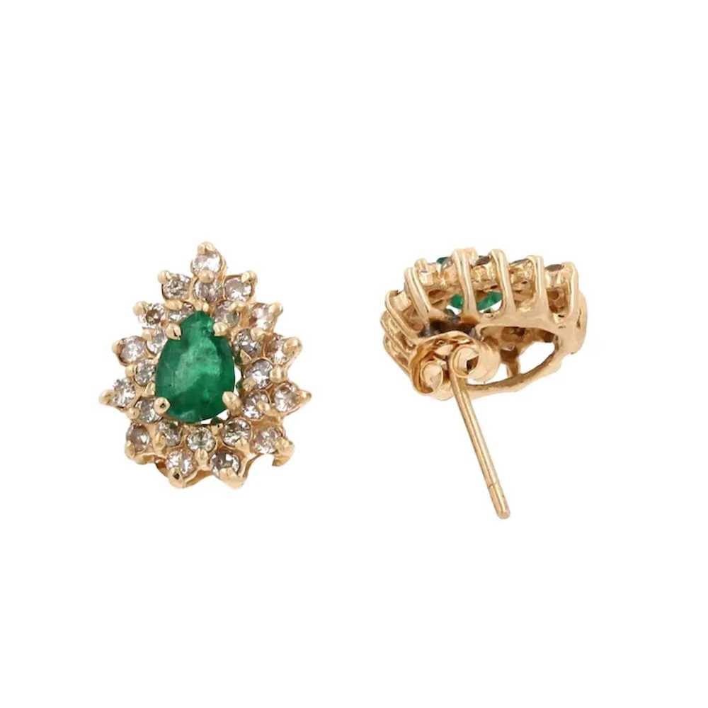 Pear Shape Emerald Diamond Halo Stud Earrings Yel… - image 3