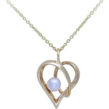 14k Gold and Akoya Pearl Heart Pendant