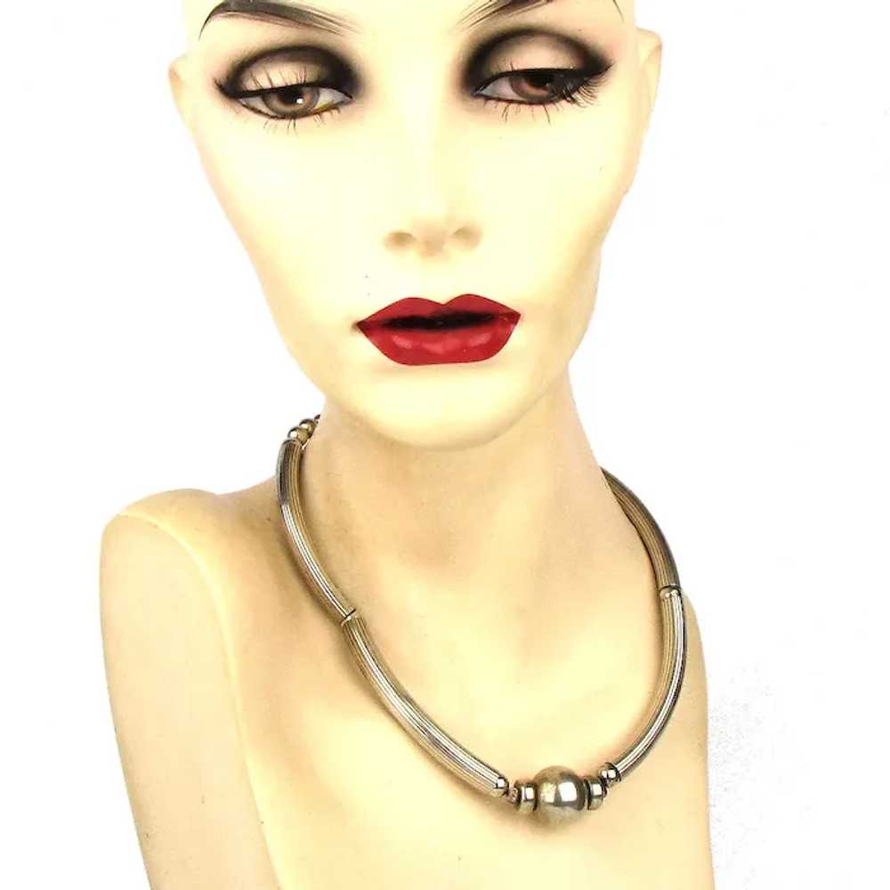 Modernist Sterling Silver Necklace Ribbed Tubes -… - image 2
