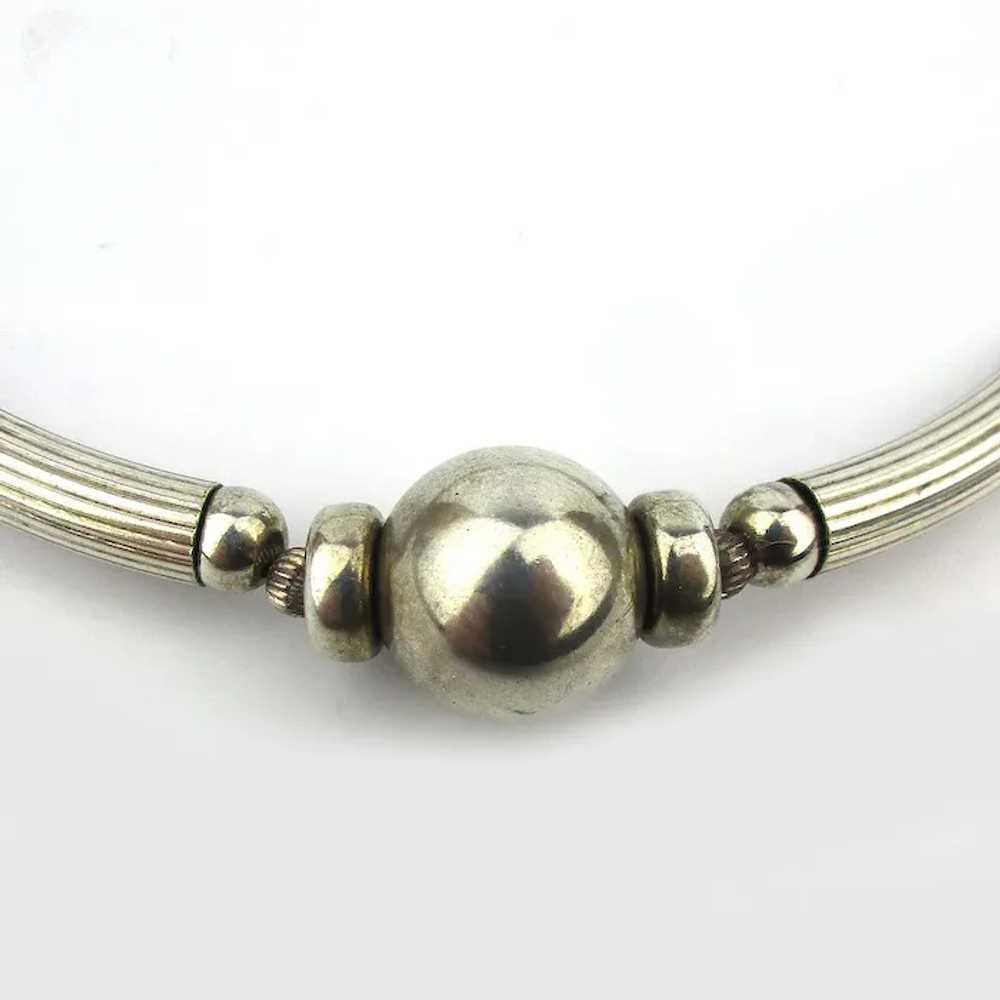Modernist Sterling Silver Necklace Ribbed Tubes -… - image 3