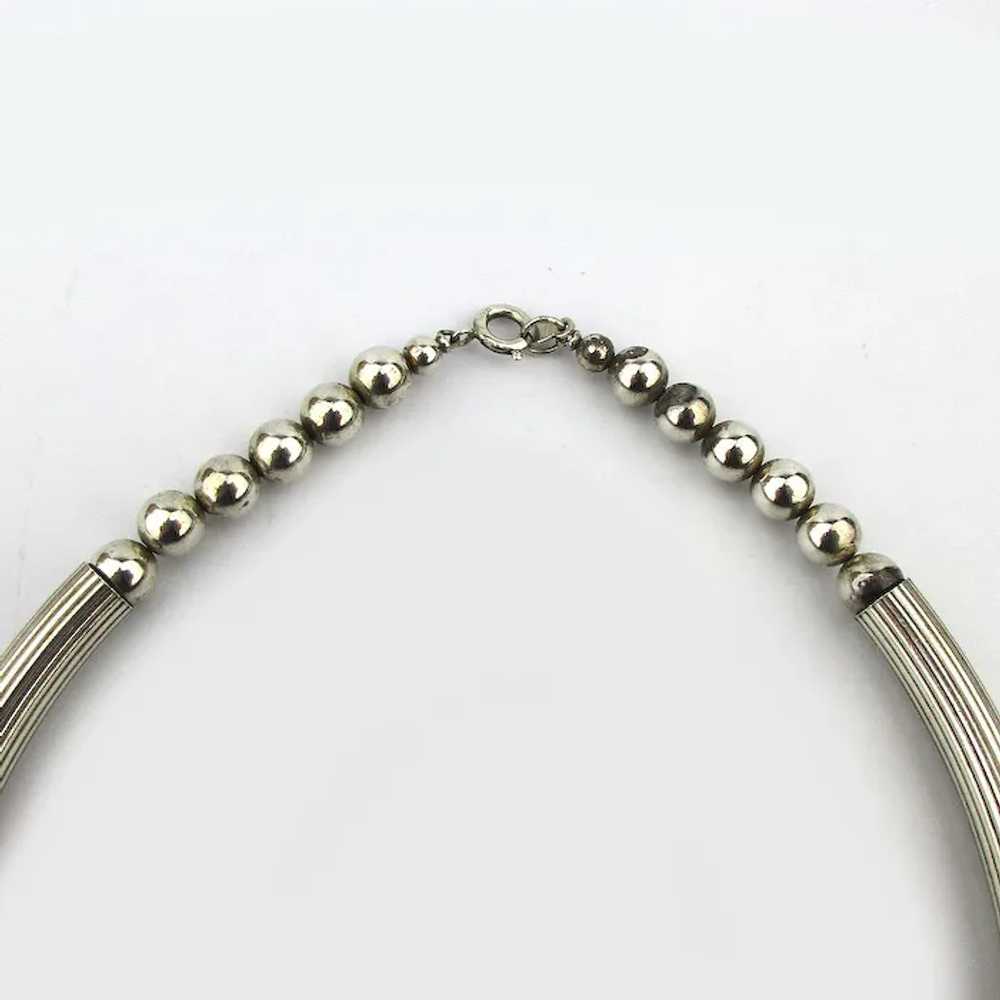 Modernist Sterling Silver Necklace Ribbed Tubes -… - image 4