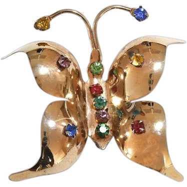 Butterfly Pin – Sterling Vermeil and Rhinestones –