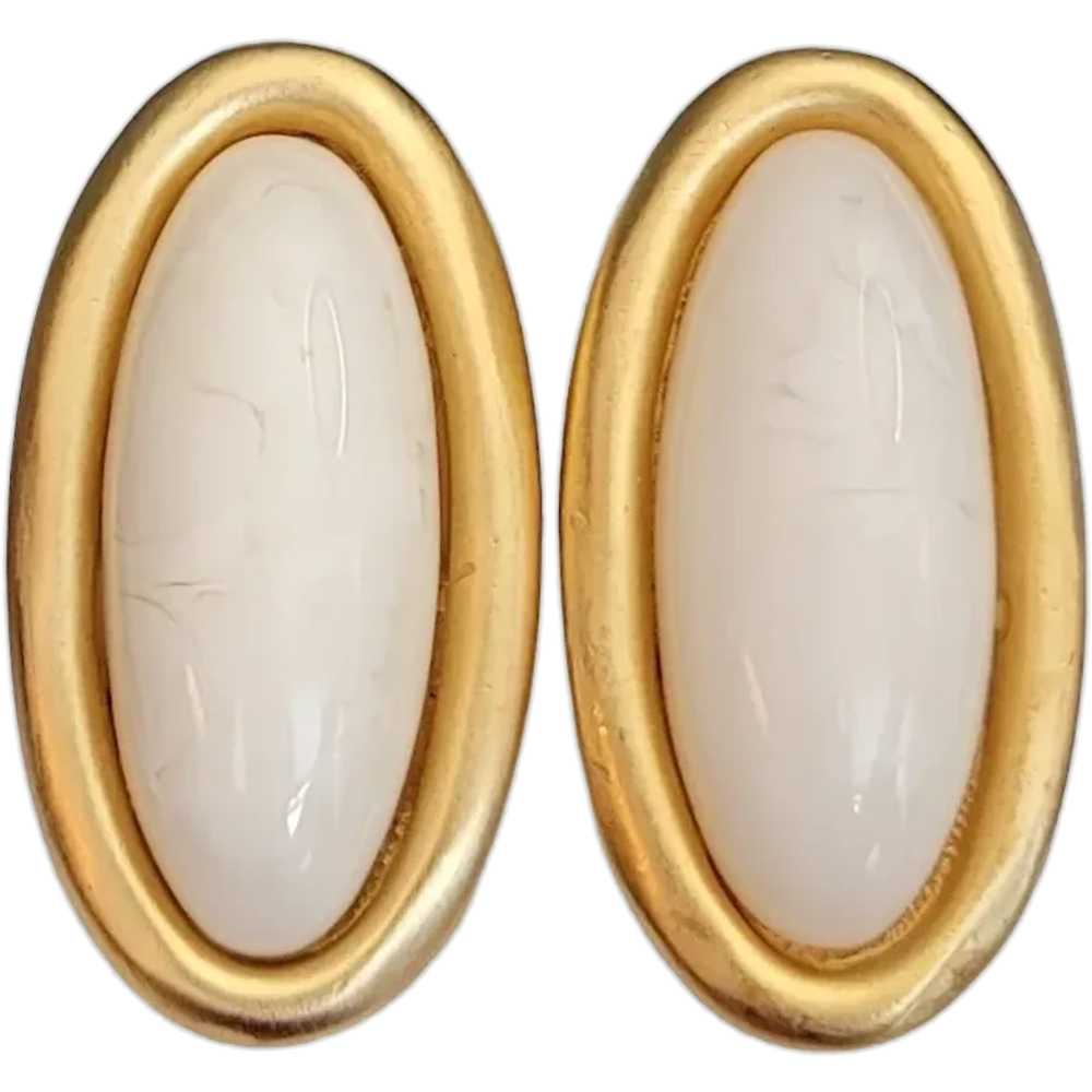Givenchy Matte Gold Tone Faux Marbled Stone Oval … - image 1