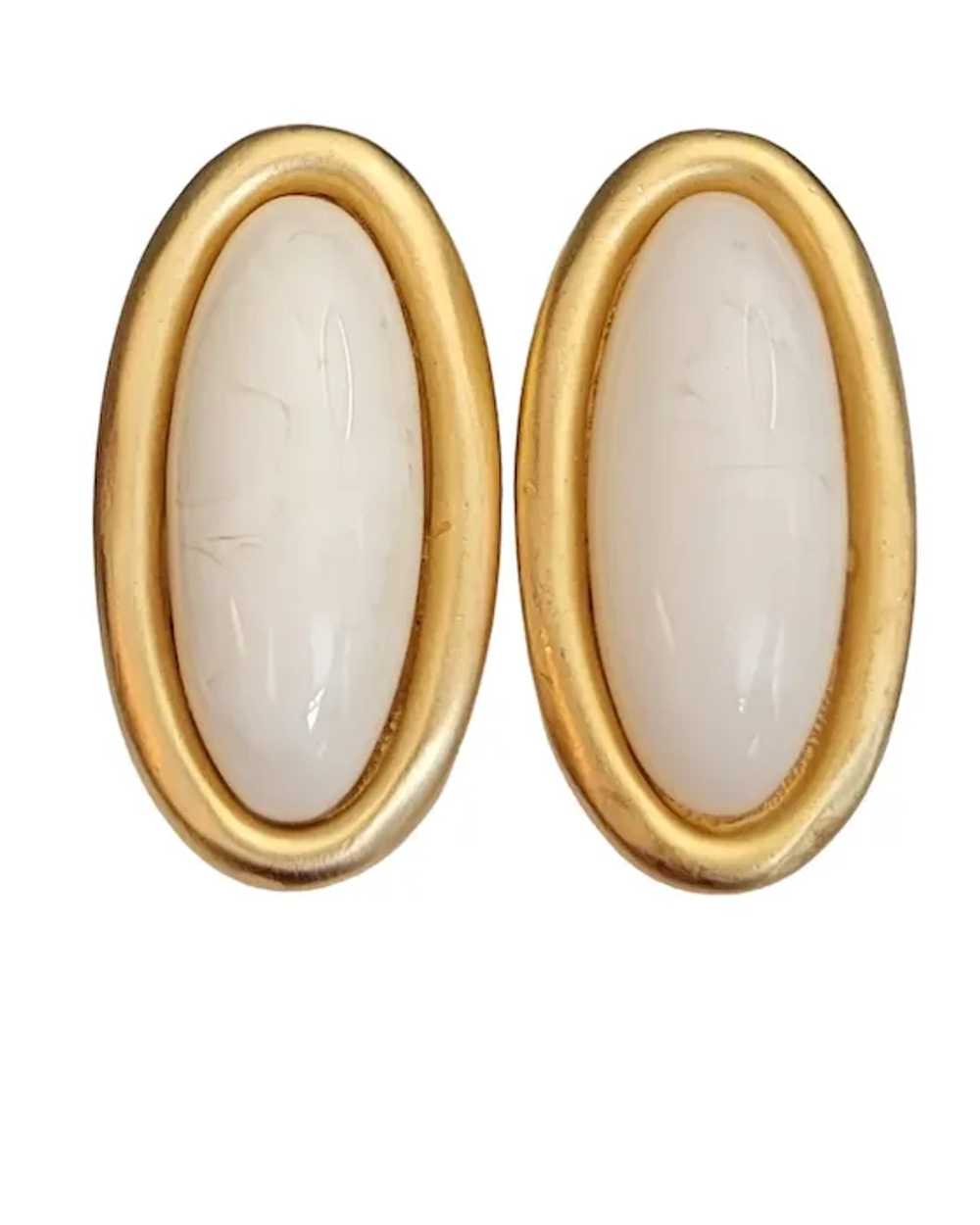Givenchy Matte Gold Tone Faux Marbled Stone Oval … - image 9