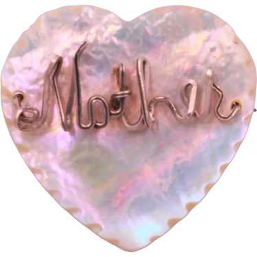 Brooch Mother 1940s Heart MOP Wired Pin - image 1