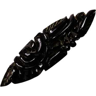 Fabulous DEEPLY CARVED BAKELITE Black Brooch - La… - image 1