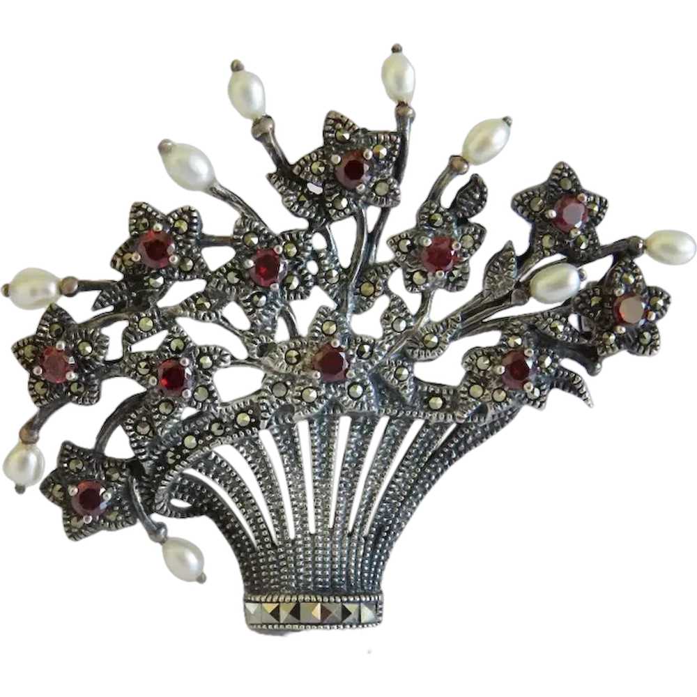 Antique Bohemian Garnet and cultured pearl brooch… - image 1