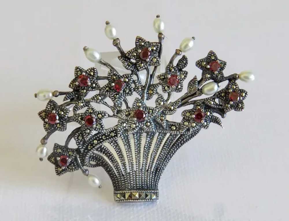 Antique Bohemian Garnet and cultured pearl brooch… - image 2