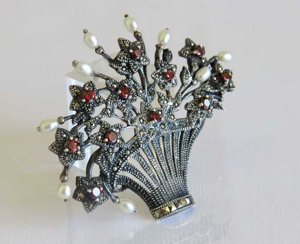 Antique Bohemian Garnet and cultured pearl brooch… - image 3