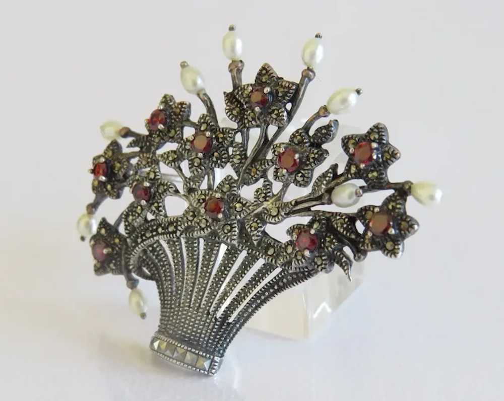 Antique Bohemian Garnet and cultured pearl brooch… - image 4