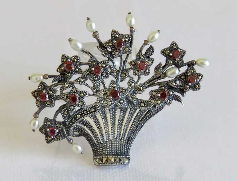 Antique Bohemian Garnet and cultured pearl brooch… - image 6