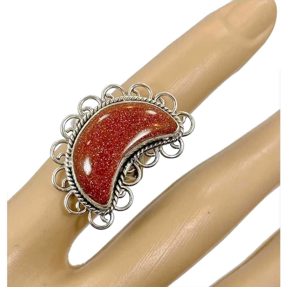 Goldstone Ring, Moon Ring, Sterling Silver, Artis… - image 1